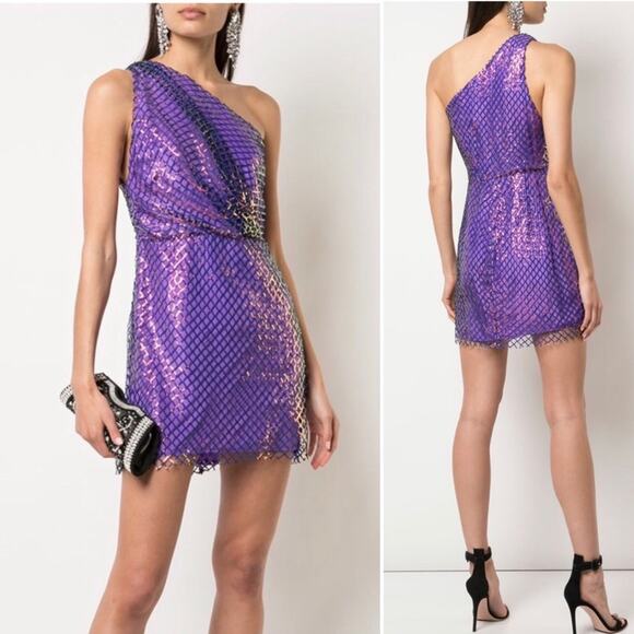 Michelle Mason Purple Sequin One Shoulder Mini Dress - Picture 1 of 5
